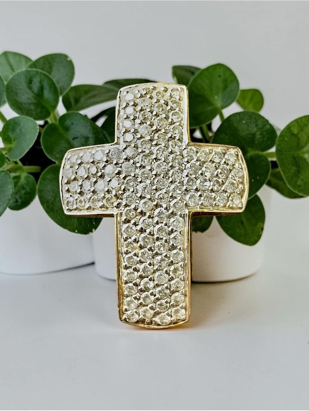 Genuine 14K Yellow Gold 1.00 CTW Diamond Cross Pendant